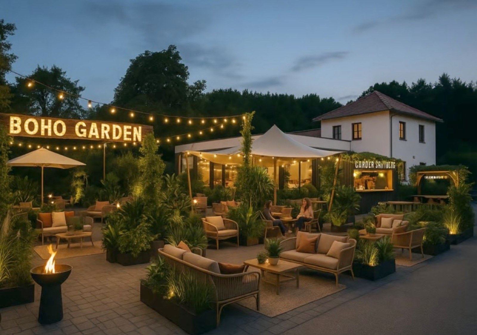 Boho Garden auf dem Katzenbuckel bei Nacht